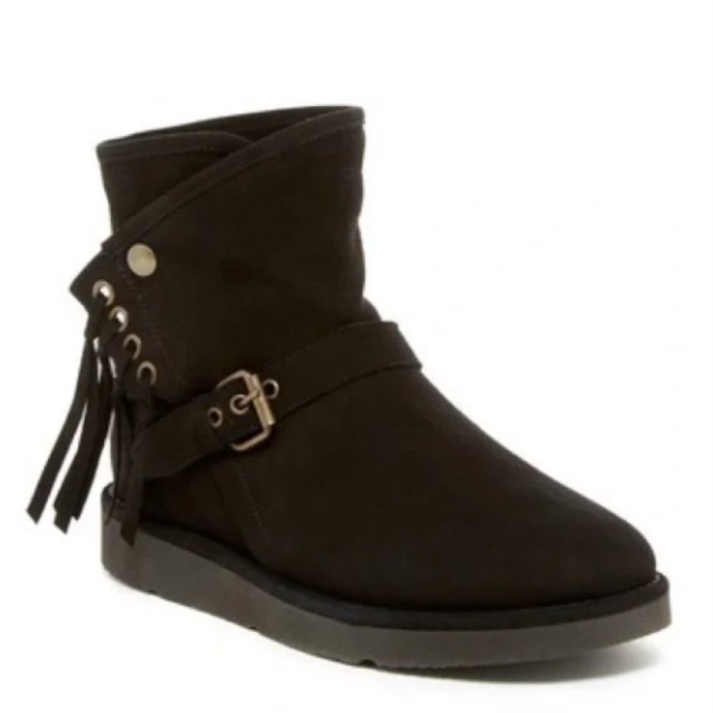 Black ultra mini Ugg booties with fringe detail size 7